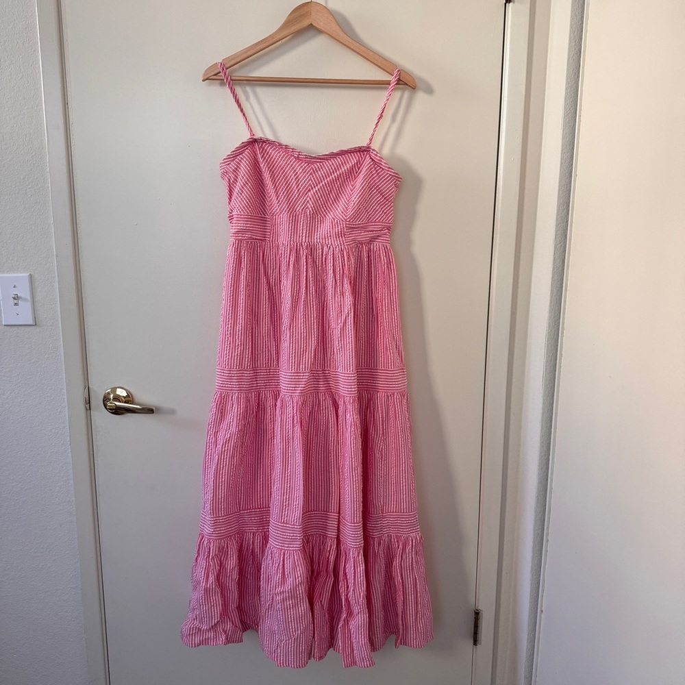 American Eagle Pink and White Striped Corset Midi Dress